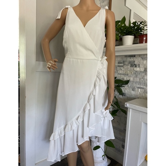 Two Sisters the Label Wrap Tied V Neck Ruffles Asymmetric Hem Dress Sz M (6) - Picture 2 of 11